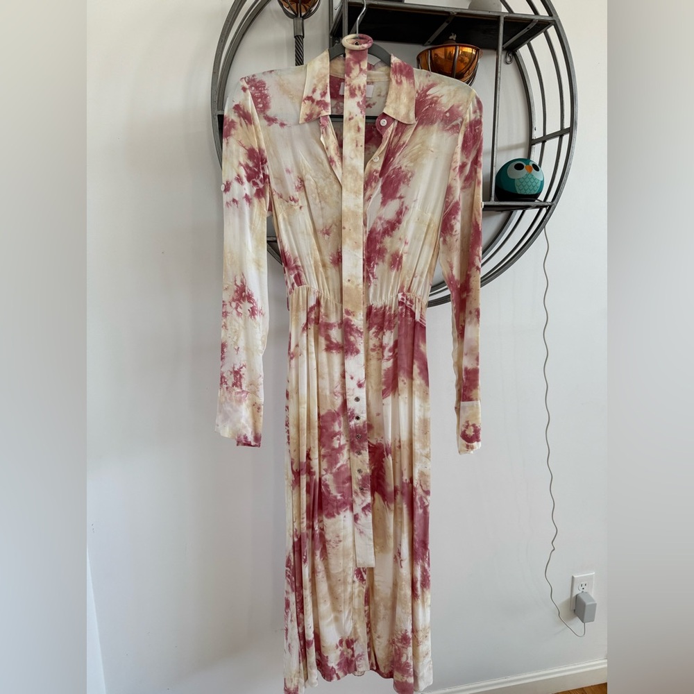 S/W/F tie dye belted button up midi maxi dress